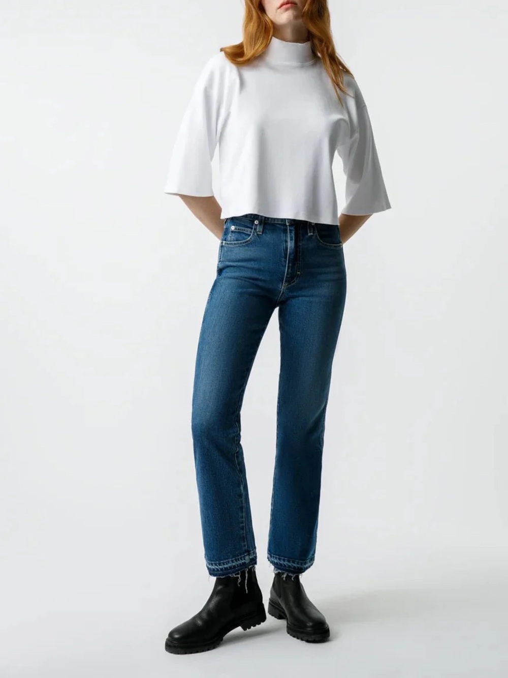 AMO Dark Wash Cropped Straight Leg Jeans
